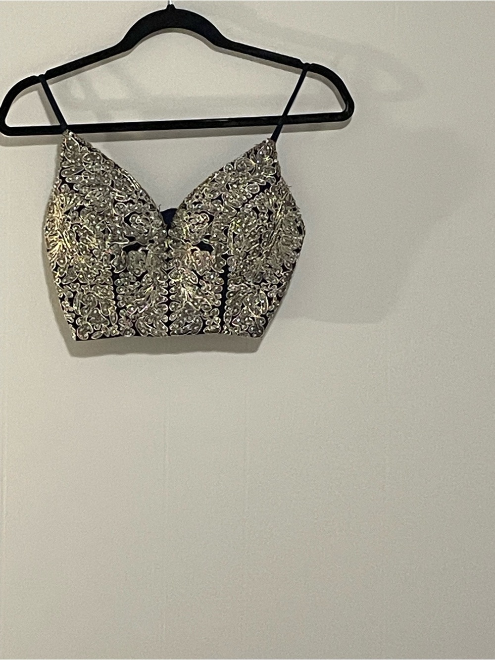Embellished Black and Silver Sequin Crop Top. Item # 11730
